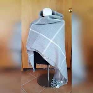 J. Crew Fringe Shawl Wrap NWT Gray with White Stripes